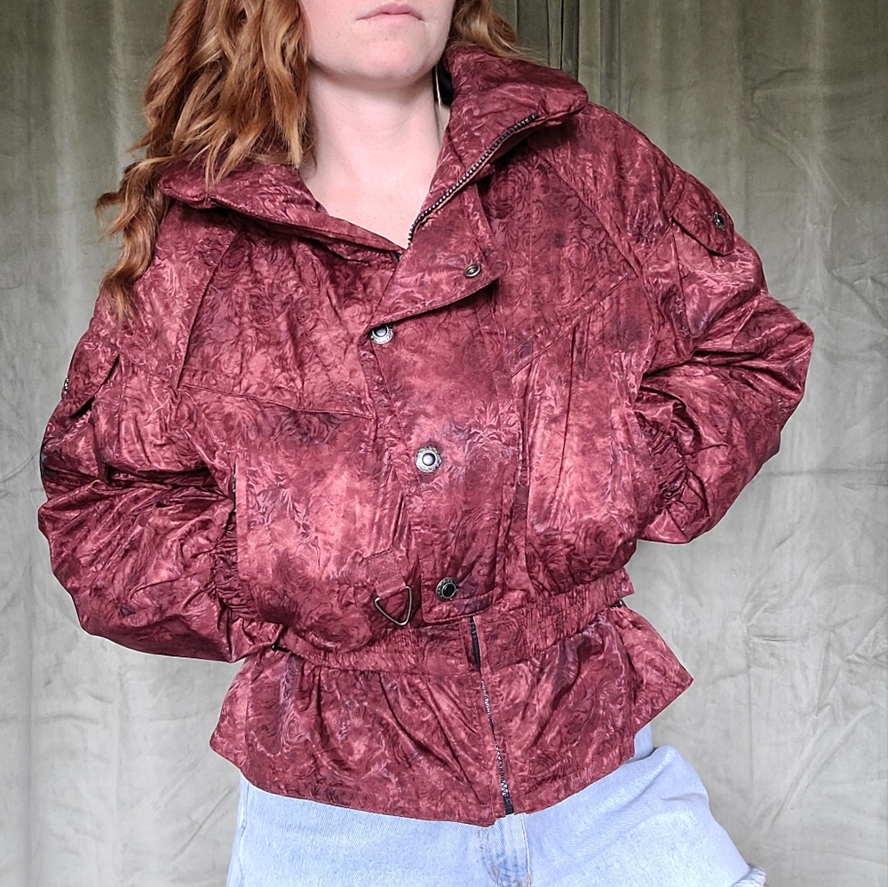 Vintage Retro Sport Mobwife Ski Bunny Cosplay Sporty Croppwd Burgundy Ski Jacket
